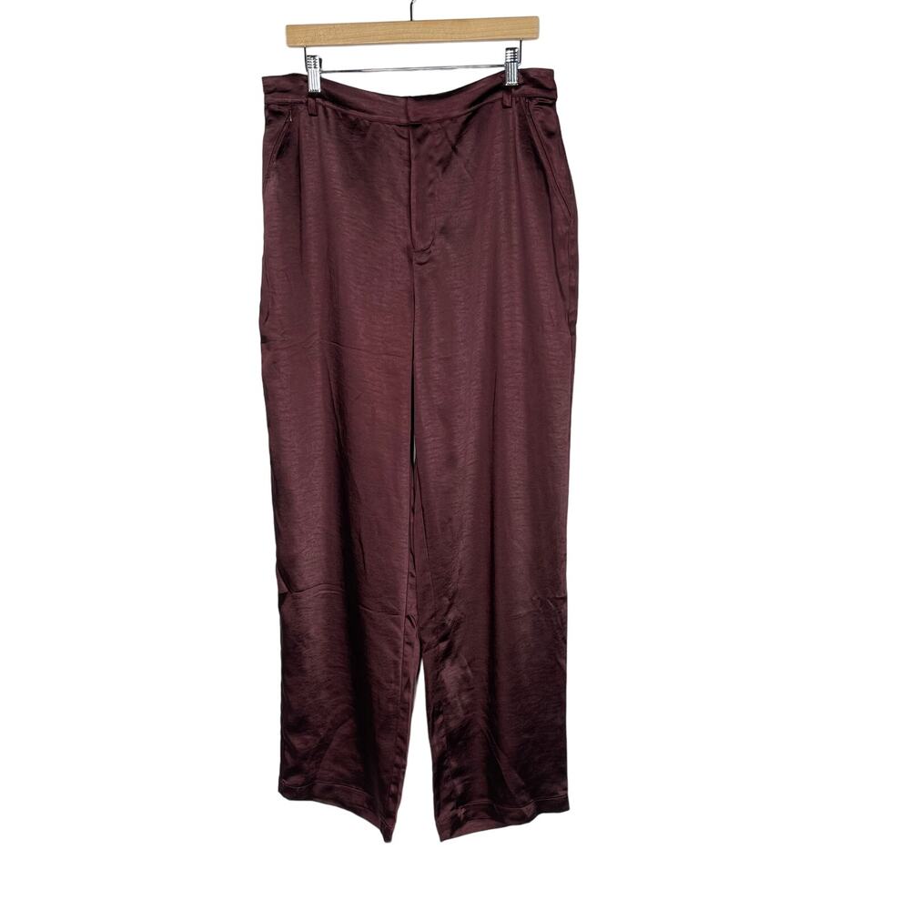 Good American 12 / 31 Malbec Red Washed Satin High Rise Straight Pants Trousers